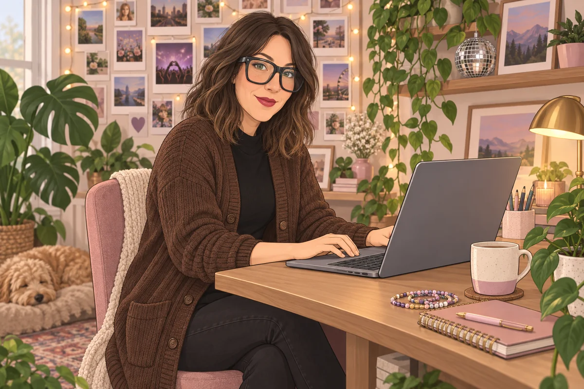 Illustrated portrait of Chae, founder of AdminFlow, at her desk